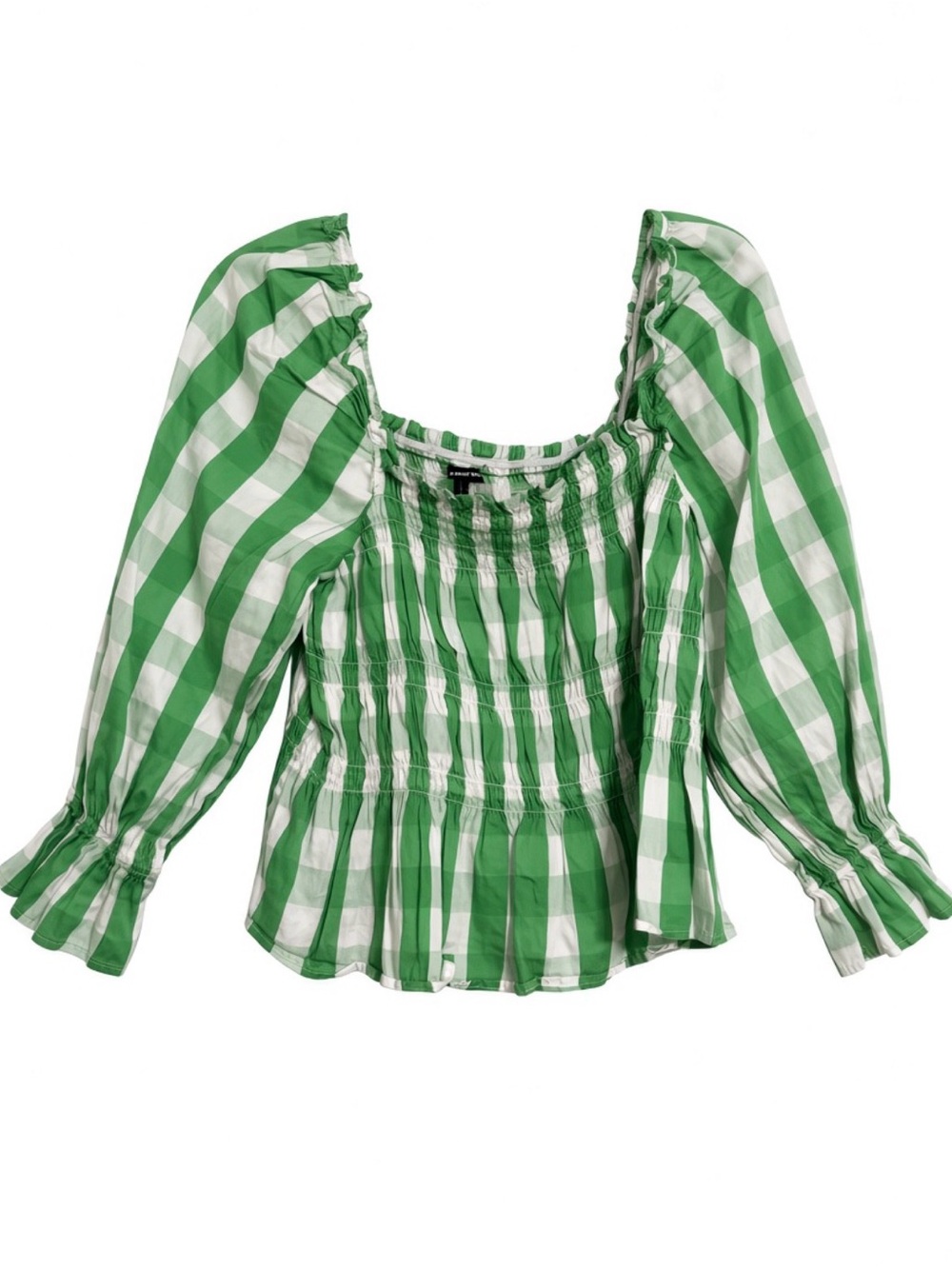 Modest Green Gingham Smocked Blouse- Long Sleeves